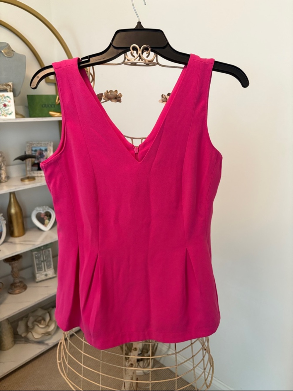 Ann Taylor Hot Pink V-Neck Sleeveless Shell